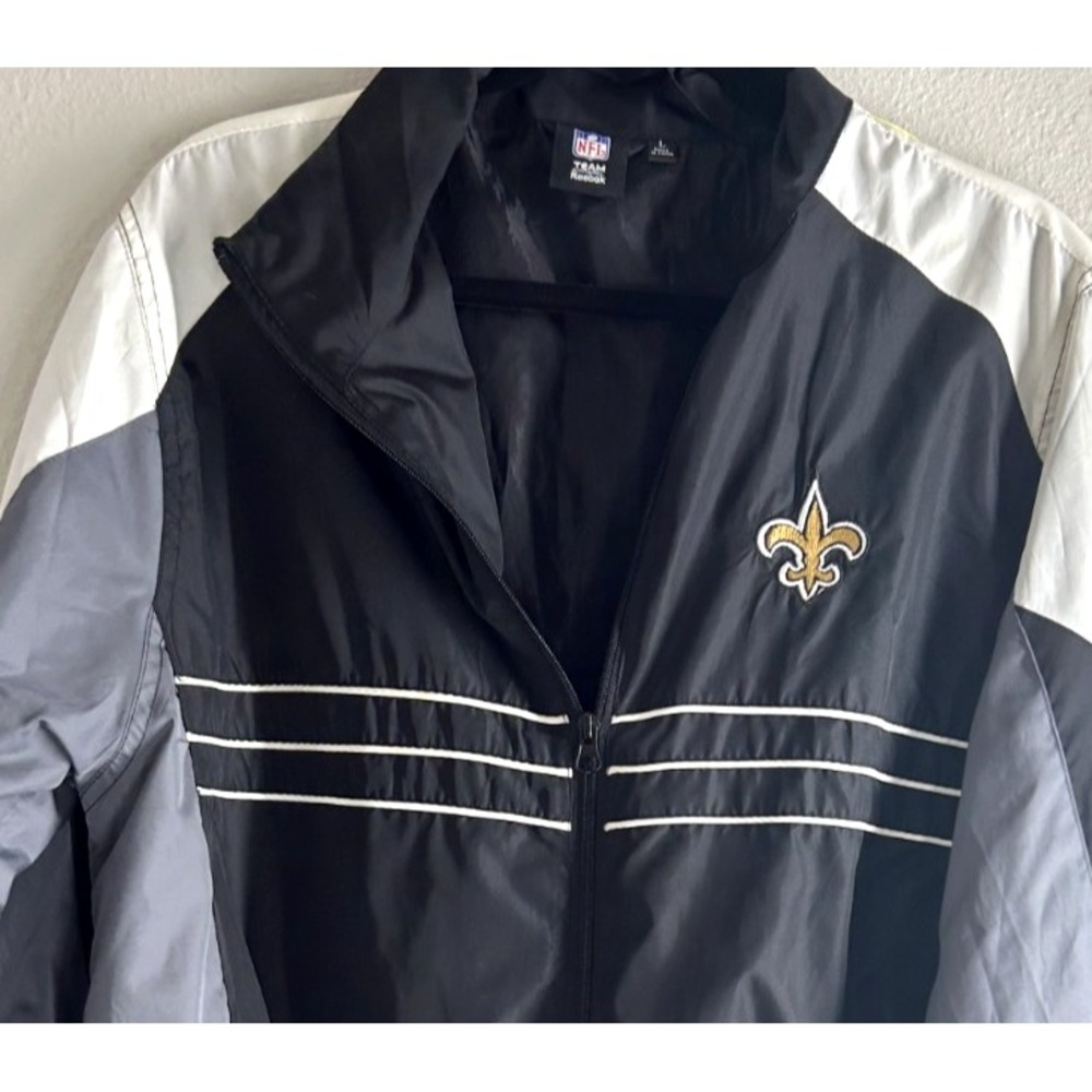 New Orleans Saints Jacket Mens Large Black NFL Football Reebok Windbreaker Zip